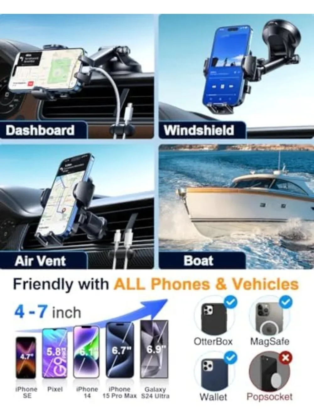 360° Rotation Military-Grade Car Phone Holder - Ultimate Suction Mount for Safe